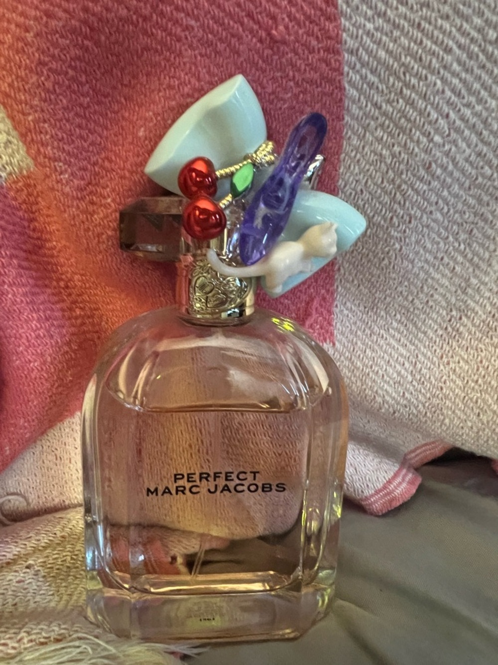 Marc Jacobs Perfume Bottle with Cherry Cap Accents - Pink and Light Blue